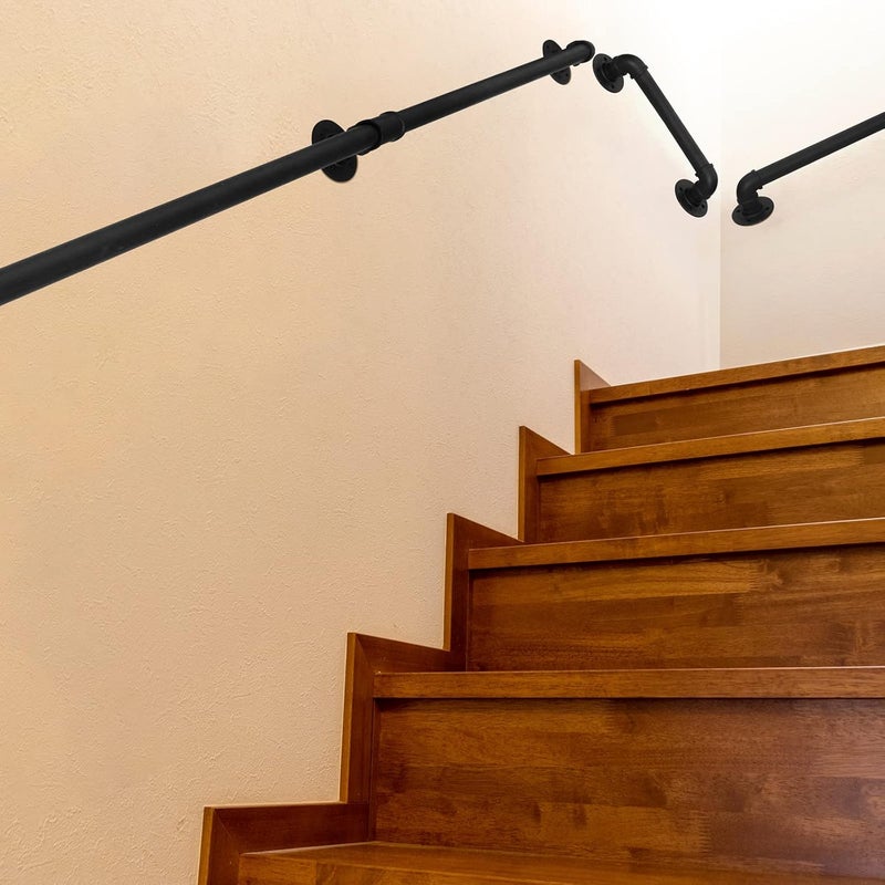 HouseAid 10FT Industrial Pipe Wall Handrail, Farmhouse Stairway Railing with 1-1/4 Inch Diameter Pipe, Vintage Style Stairs Handrail, Wall Mounted, Matte Black - Image 3